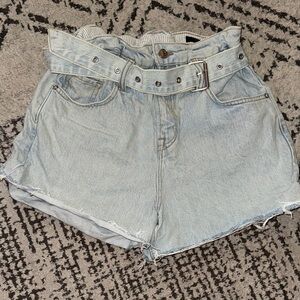 All Saints Light Blue Jean Shorts with Belt